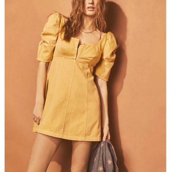 Free People Cheyenne Denim Mini Dress Coastal Cowgirl Princess Romantic Bohemian - Picture 15 of 16